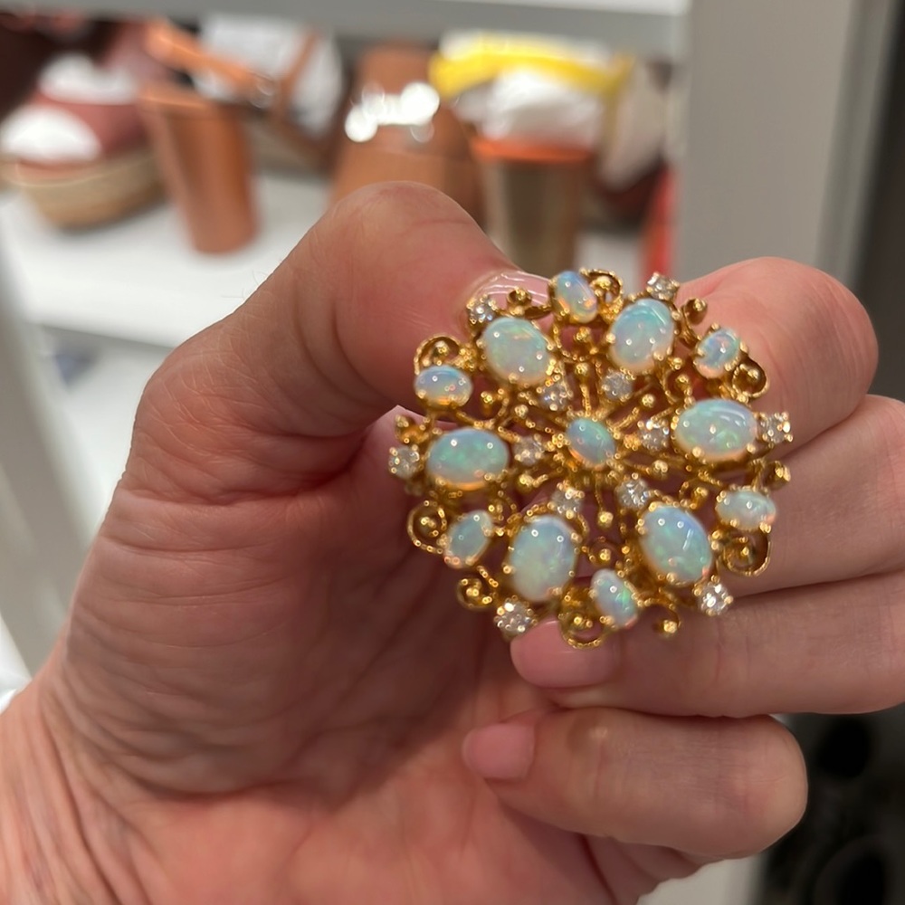 GORGEOUS VINTAGE ! One of a kind Vintage 14k Diamond and Opal Pendant -Pin-